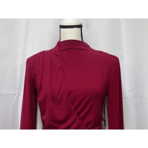 ASTR Asymmetrical Pleated Cutout Mock Neck Sweater Top, Berry, Sz. S - Picture 4 of 11